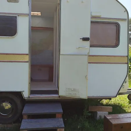 Heller Wohnwagen Auf Tierschutz Landhof Inmitten Der אתר קמפינג